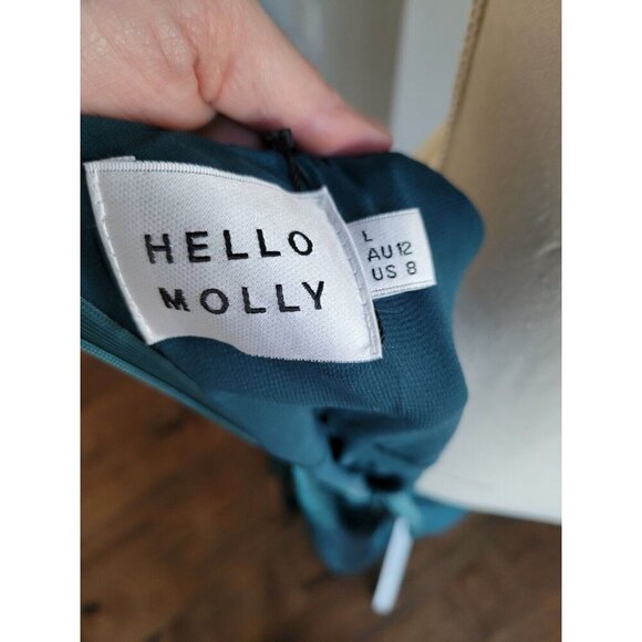 Hello Molly The Cleo Halter Satin Maxi Dress Teal Size L Formal Wedding Prom - Picture 7 of 8